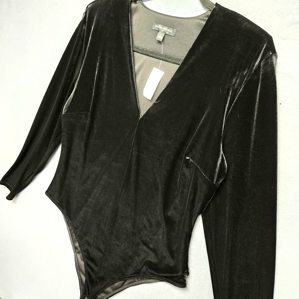 Black Velvet Bodysuit Witchy Whimsigoth L V-Neck Long Sleeve